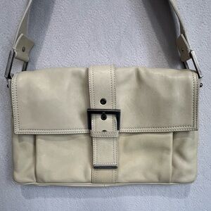 Frances Cobiasia Classic Leather Cream Shoulder Hobo Buckle Bag Made in Italy
